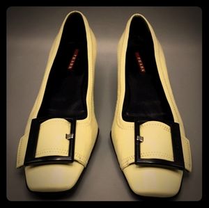 Authentic PRADA Cream Black Buckle Heels Sz 38.5